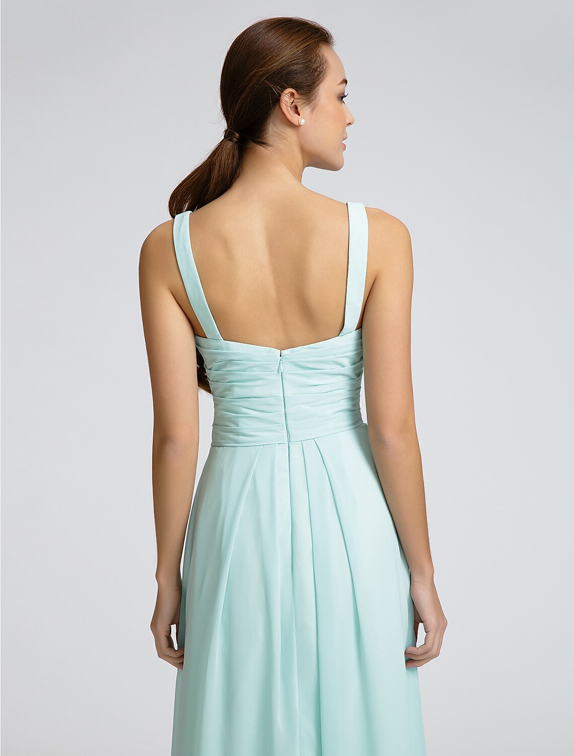 Luolandi Sheath / Column Bridesmaid Dress Sweetheart Sleeveless Open Back Ankle Length Georgette