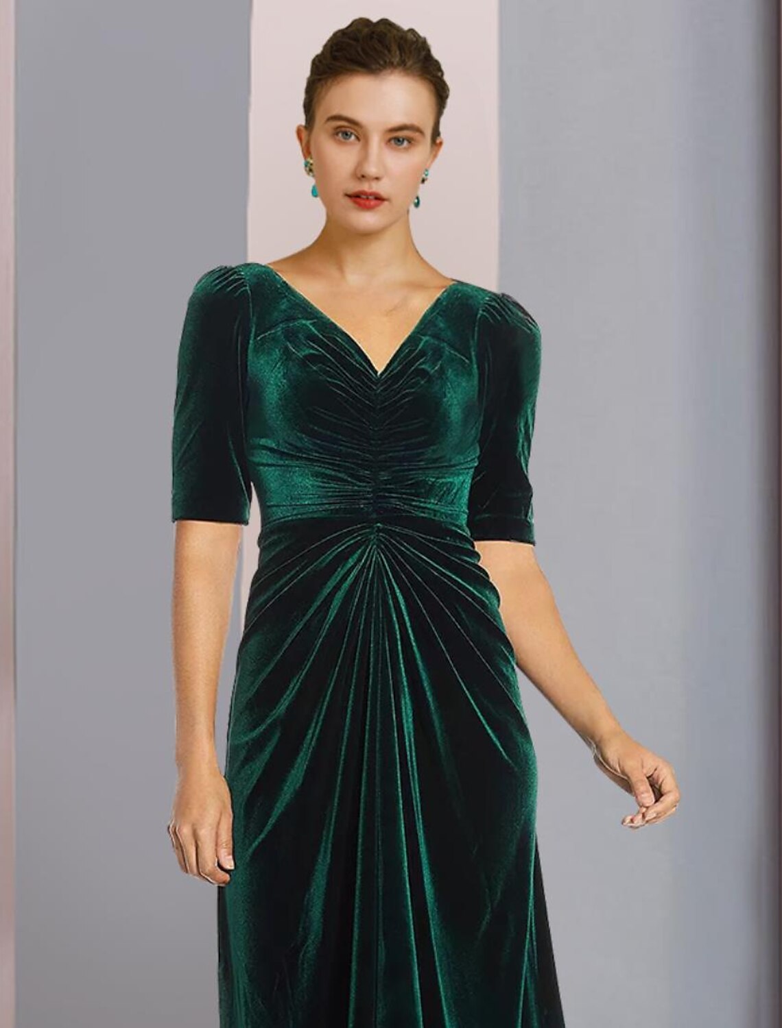 Luolandi A-Line Mother of the Bride Dress Wedding Guest Elegant High Low V Neck Asymmetrical Tea Length Velvet Short Sleeve