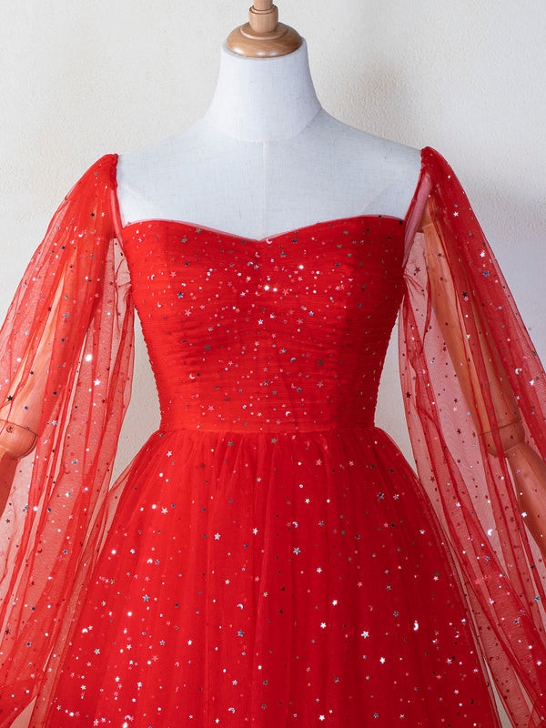 Luolandi Sweetheart Neck A Line Short Prom Dress Off Shoulder Long Sleeve Homecoming Dress