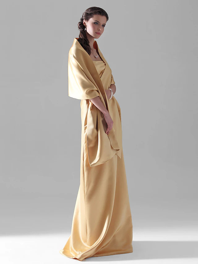 Luolandi Sheath / Column Bridesmaid Dress Strapless Sleeveless Wrap Included Floor Length Satin