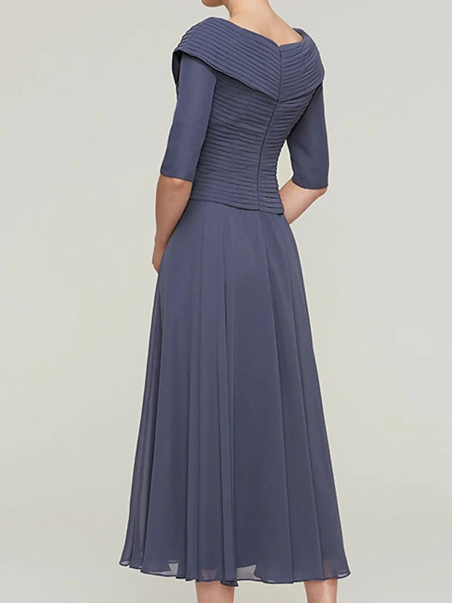 Luolandi A-Line Mother of the Bride Dress Plus Size V Neck Ankle Length Chiffon Half Sleeve