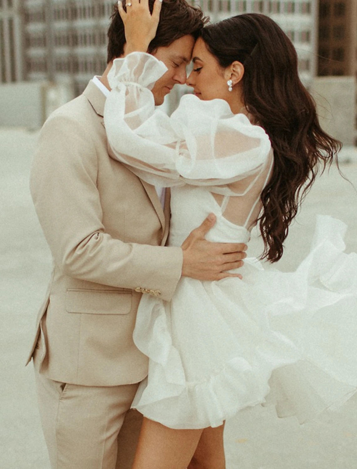 Luolandi Reception Little Dresses Wedding Dresses A-Line High Neck Long Sleeve Short / Mini Organza Bridal Gowns