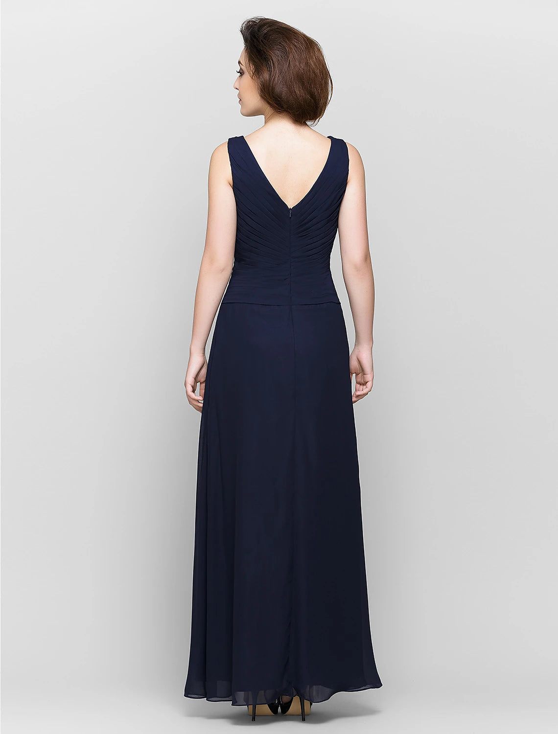 Luolandi Sheath / Column Mother of the Bride Dress Convertible Dress V Neck Floor Length Chiffon 3/4 Length Sleeve with Criss Cross Cascading