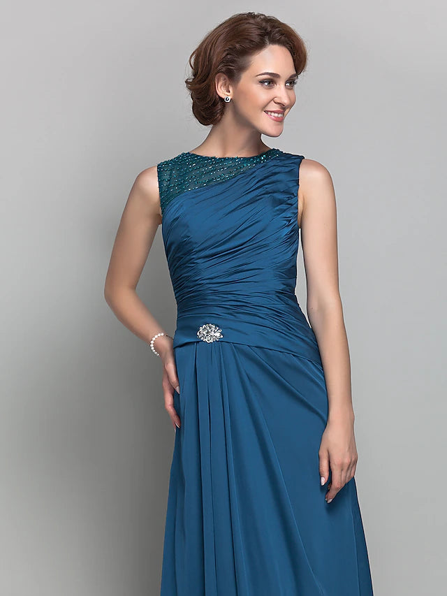 Luolandi Sheath / Column Mother of the Bride Dress Vintage Inspired Jewel Neck Floor Length Satin Chiffon Sleeveless