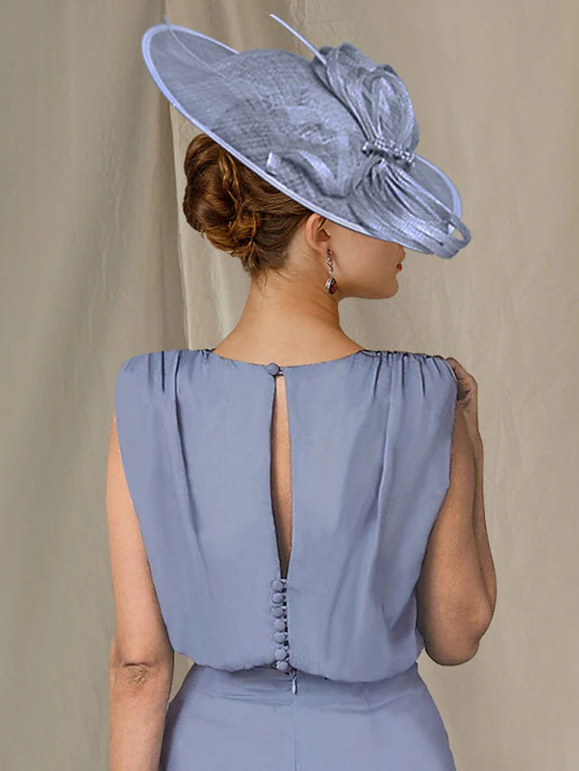 Luolandi Sheath / Column Mother of the Bride Dress Elegant Sweet Jewel Neck Knee Length Fabric Sleeveless Excluding hat