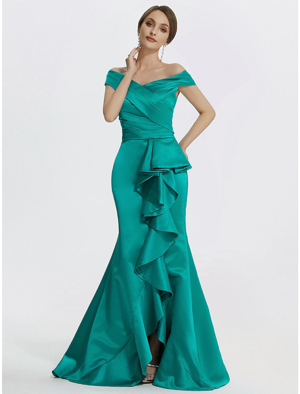 Luolandi Sheath / Column Evening Gown Elegant Dress Formal Floor Length Sleeveless Off Shoulder Satin