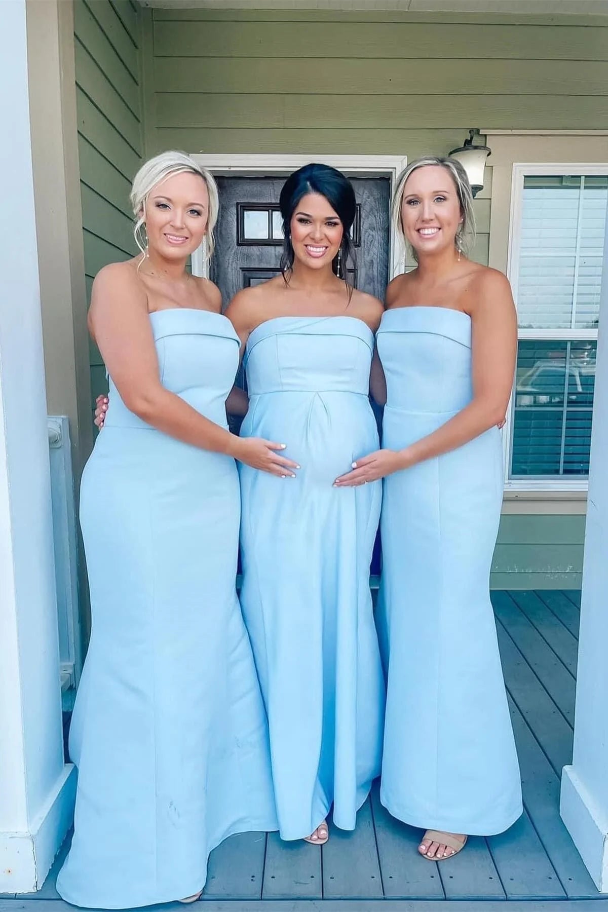 Luolandi Strapless Aqua Blue Mermaid Satin Long Bridesmaid Dress Off Shoulder Elegant Party Dress