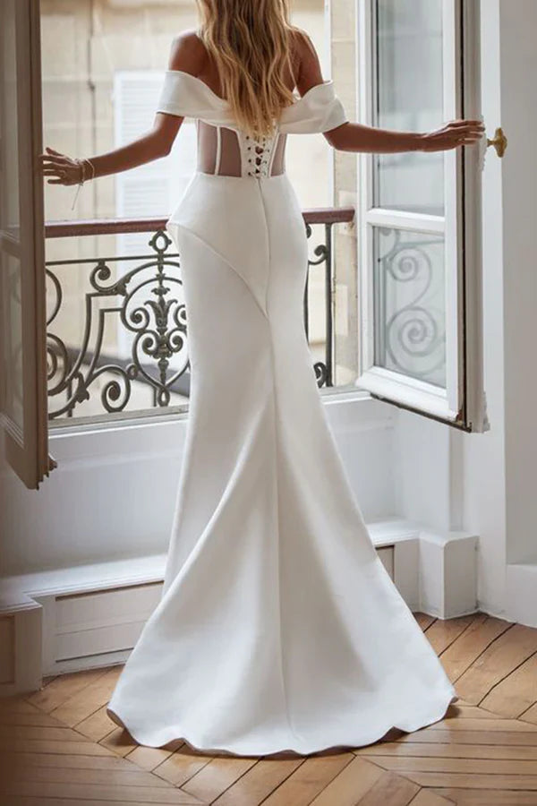 Luolandi Unique strapless satin fishtail wedding dress with slit bride dress Off Shoulder Sexy