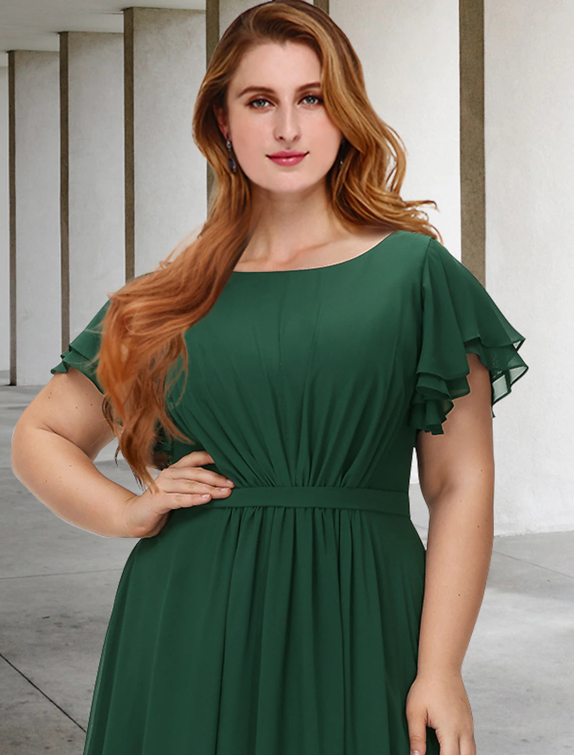 Luolandi A-Line Mother of the Bride Dresses Plus Size Hide Belly Curve Elegant Dress Formal Floor Length Short Sleeve Jewel Neck Chiffon