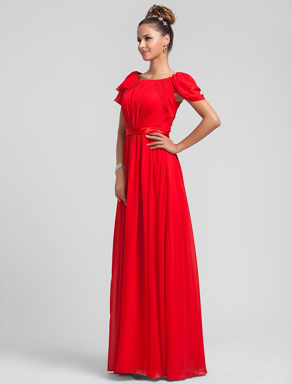 Luolandi Sheath Square Neck Floor Length Chiffon Bridesmaid Dress with Side Draping