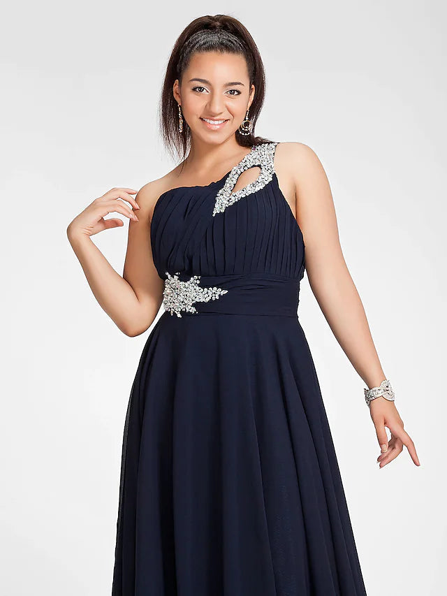 Luolandi A-Line Cut Out Dress Wedding Guest Sweep / Brush Train Sleeveless One Shoulder Chiffon with Ruched