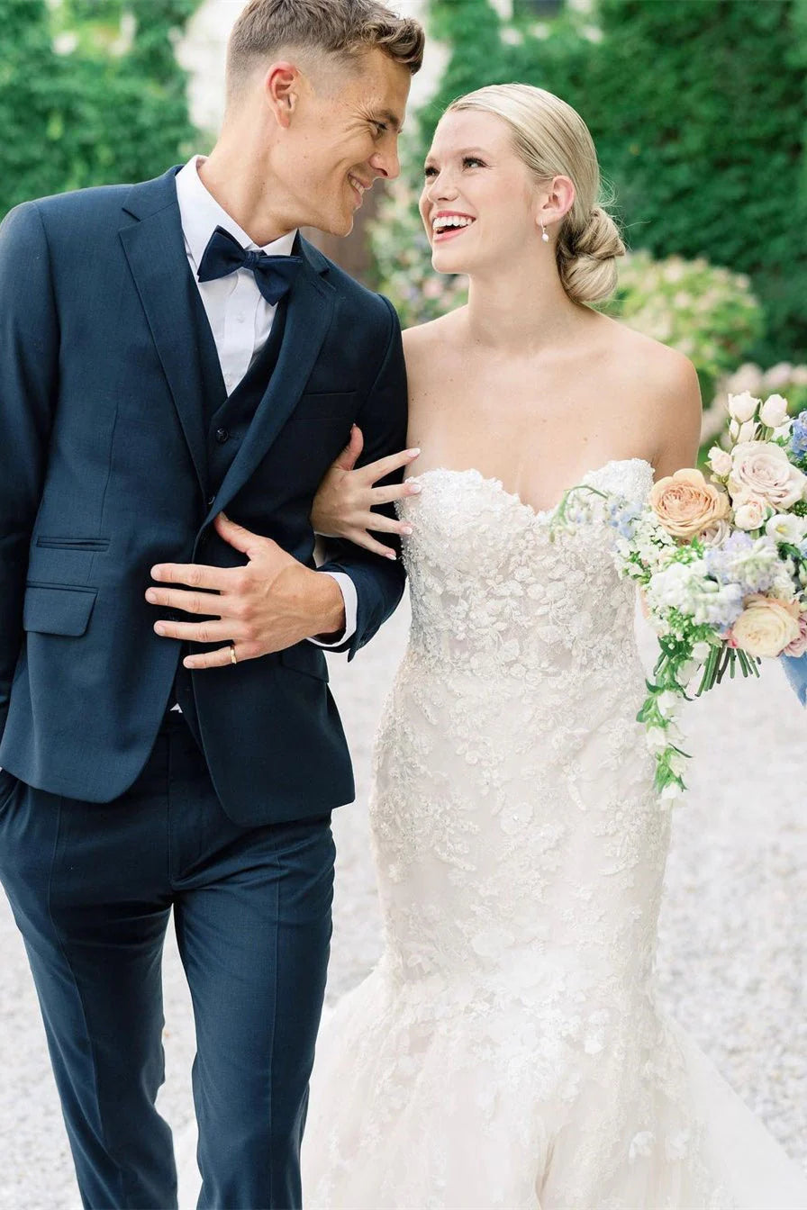 Luolandi Elegant Wedding Dress Sweetheart Mermaid Tulle Appliques Bridal Dress Off Shoulder Floor Length