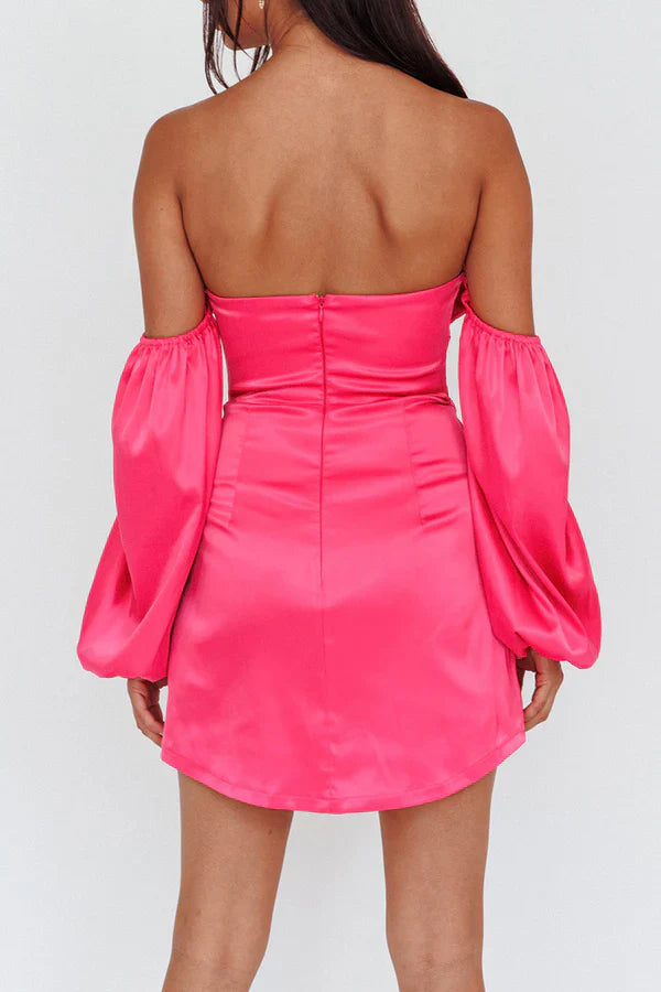 Luolandi Detachable sheath/column sleeves with cute bow short Homecoming Dresses Hot Pink