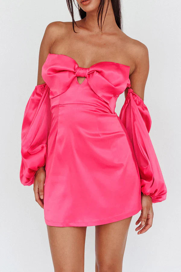 Luolandi Detachable sheath/column sleeves with cute bow short Homecoming Dresses Hot Pink