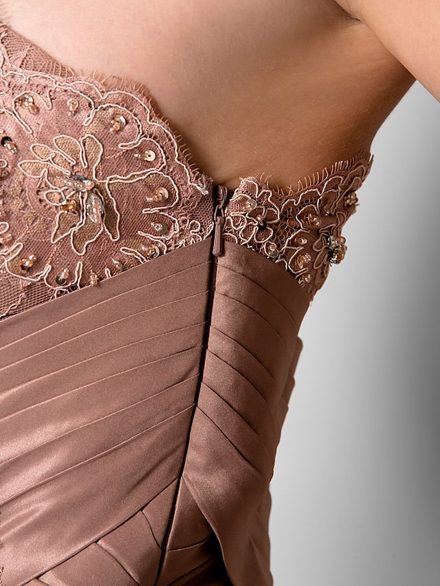 Luolandi Mermaid / Trumpet Mother of the Bride Dress Floral One Shoulder Sweep / Brush Train Lace Taffeta Sleeveless