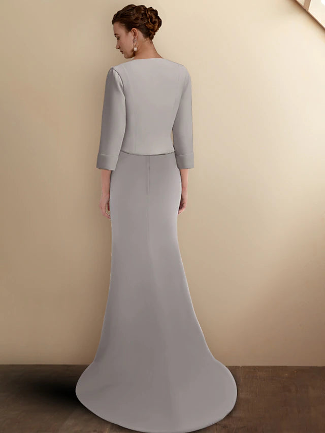 Luolandi Mermaid / Trumpet Mother of the Bride Dress Elegant Jewel Neck Sweep / Brush Train Chiffon Sleeveless Short Jacket Dresses
