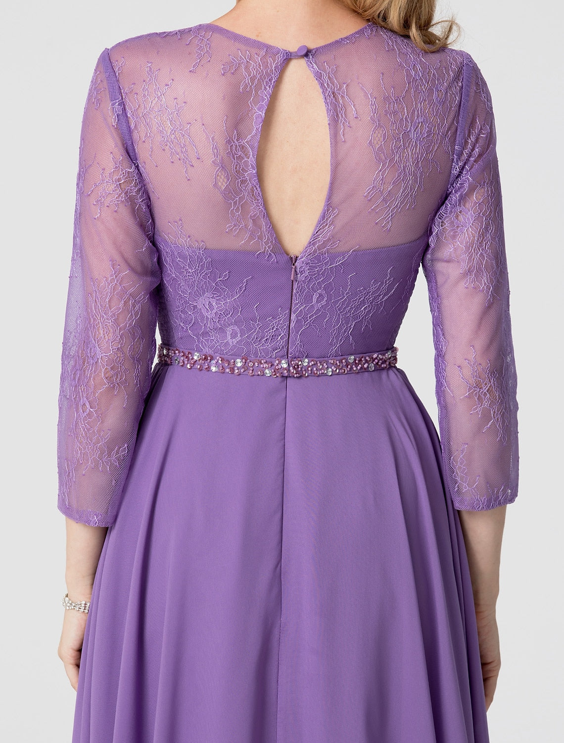 Luolandi A-Line Elegant Holiday Cocktail Party Formal Evening Dress V Neck 3/4 Length Sleeve Floor Length Chiffon Lace with Sash / Ribbon Beading