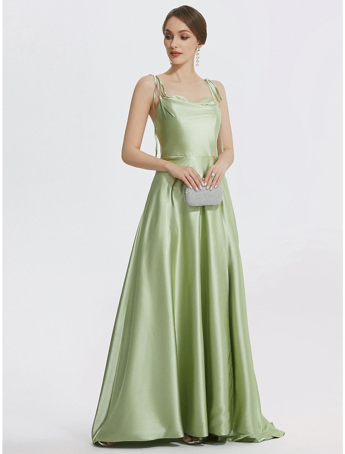 Luolandi A-Line Evening Gown Elegant Dress Formal Prom Floor Length Sleeveless Spaghetti Strap Satin with Ruched