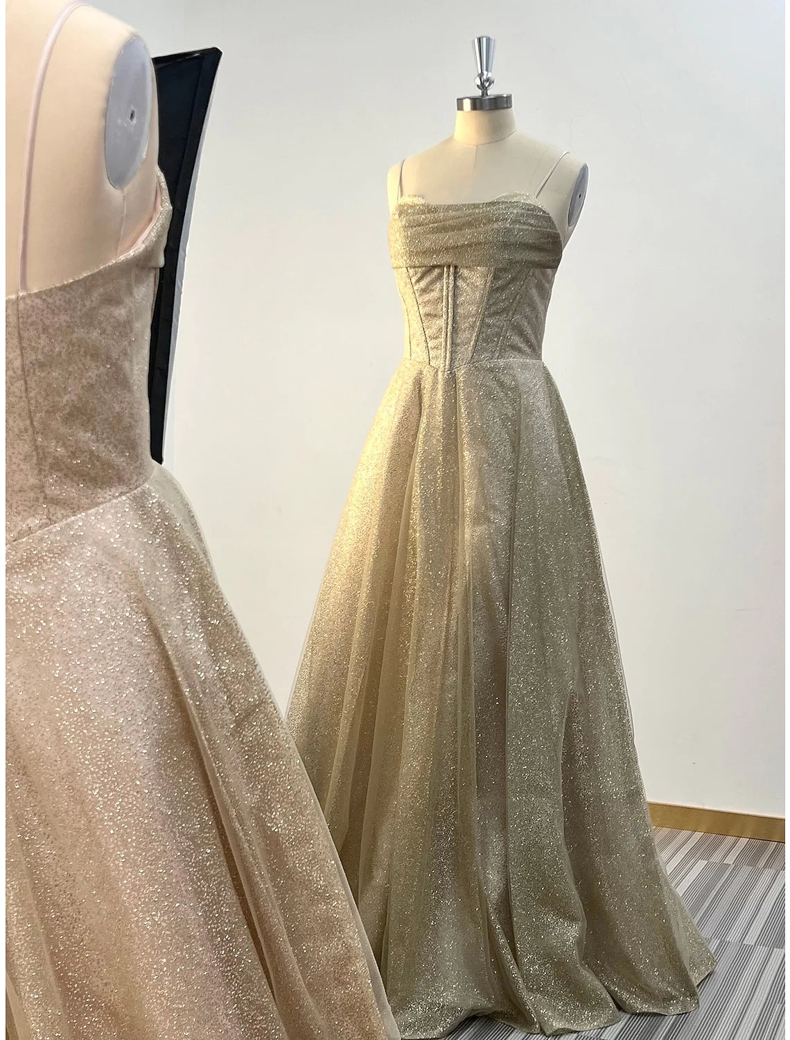 Luolandi A-Line Evening Gown Corsets Dress Summer Floor Length Sleeveless Cowl Neck Tulle