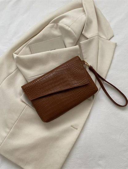 Women's Clutch Envelope Bag PU Leather Daily Waterproof Durable Anti-Dust Crocodile Black White Brown