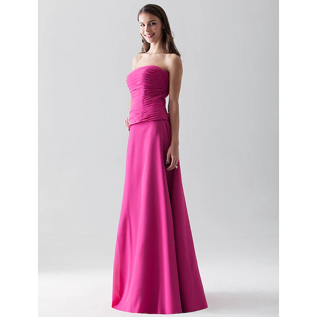 Luolandi Sheath / Column Bridesmaid Dress Strapless / Straight Neckline Sleeveless Open Back Floor Length Chiffon