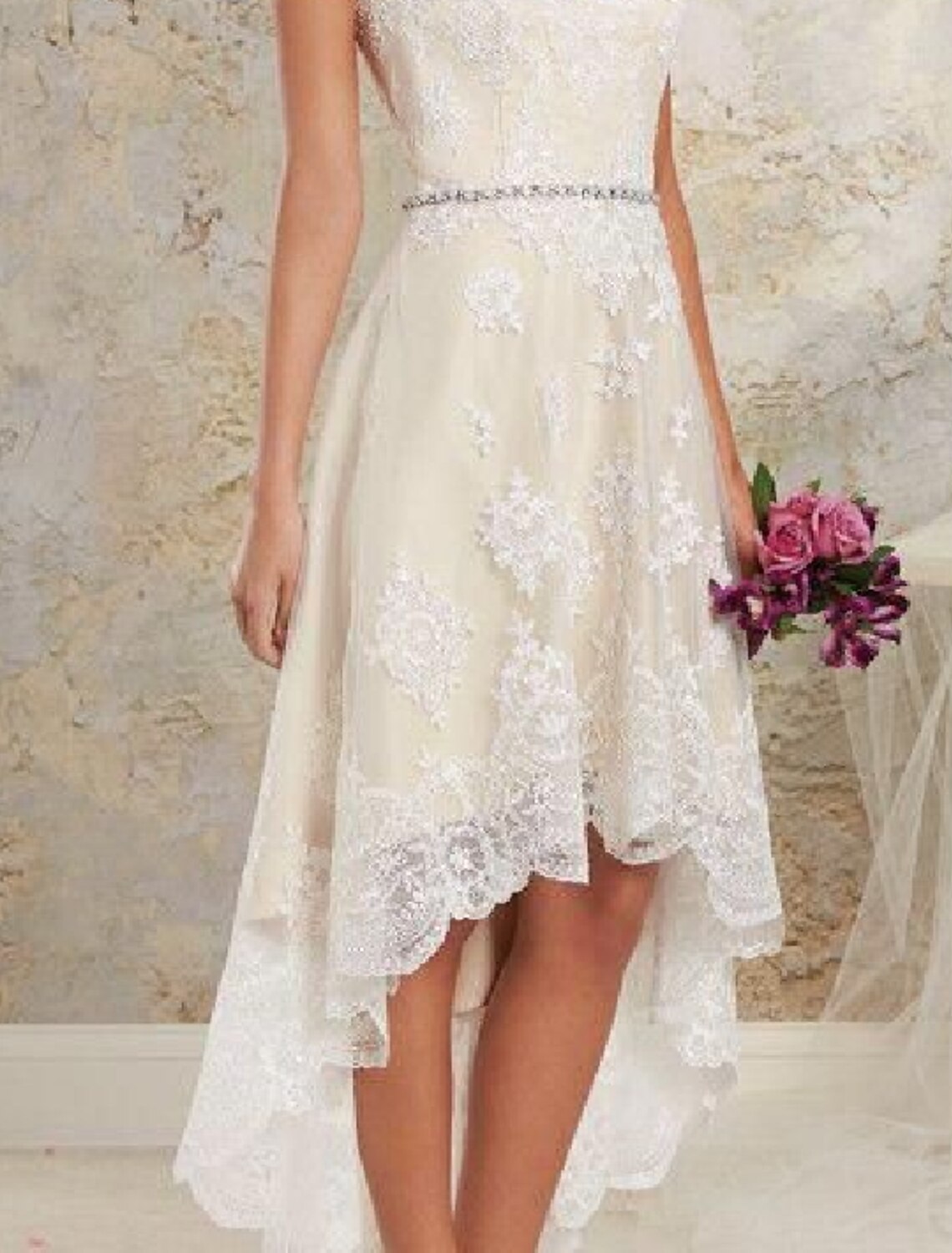 Luolandi Bridal Shower Little Dresses Boho Wedding Dresses A-Line Sweetheart Regular Straps Asymmetrical Lace Bridal Gowns With Lace