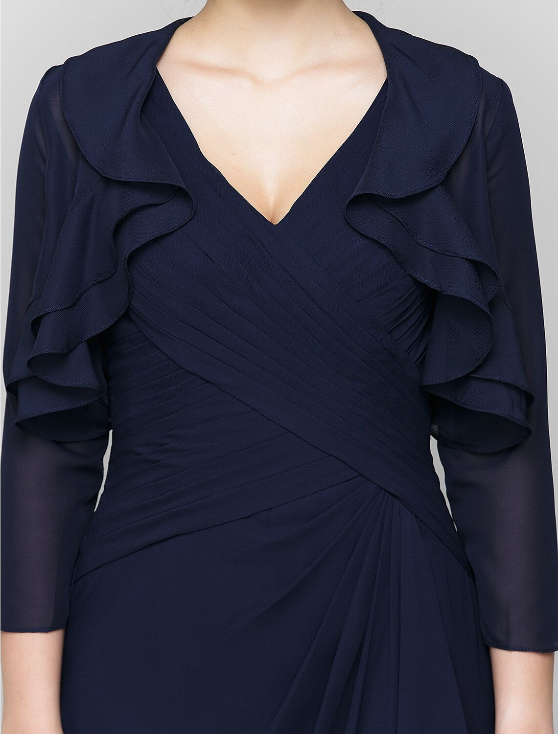 Luolandi Sheath / Column Mother of the Bride Dress Convertible Dress V Neck Floor Length Chiffon 3/4 Length Sleeve with Criss Cross Cascading