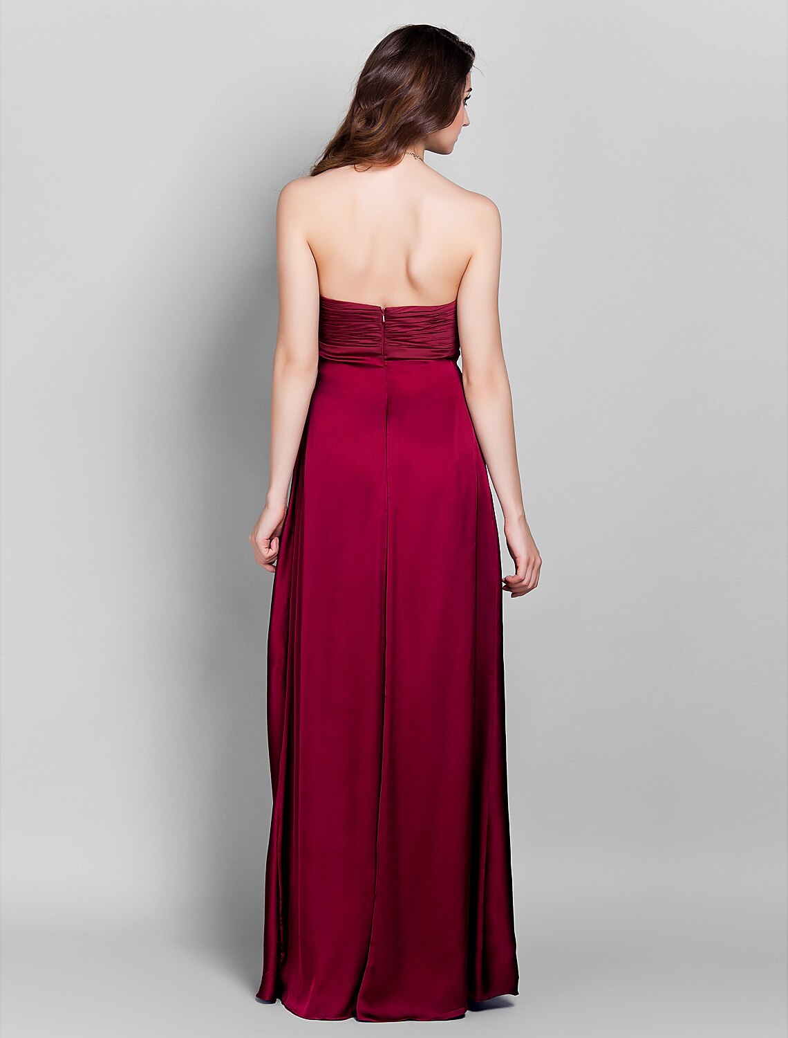Luolandi Sheath / Column Bridesmaid Dress Sweetheart Sleeveless Open Back Floor Length Satin with Beading / Side Draping