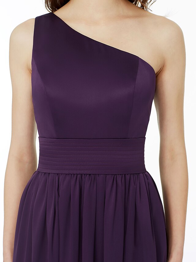 Luolandi Ball Gown / A-Line Bridesmaid Dress One Shoulder Sleeveless Floor Length Chiffon with Sash / Ribbon / Pleats