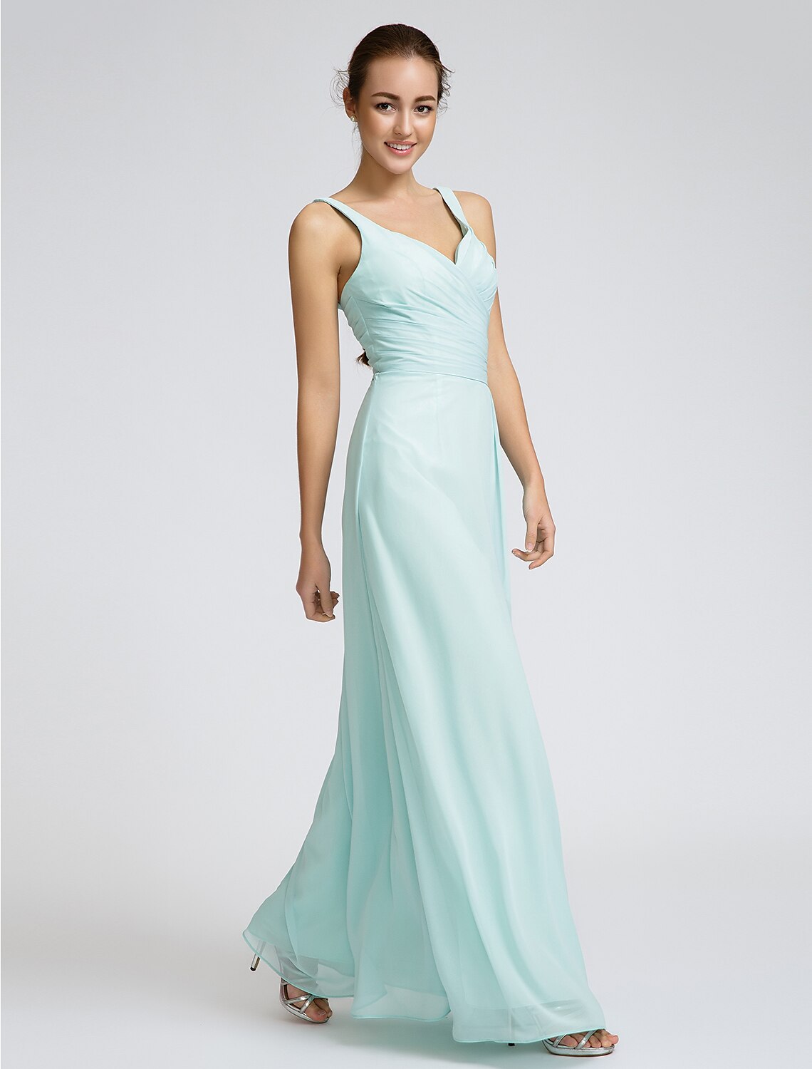 Luolandi Sheath / Column Bridesmaid Dress Sweetheart Sleeveless Open Back Ankle Length Georgette