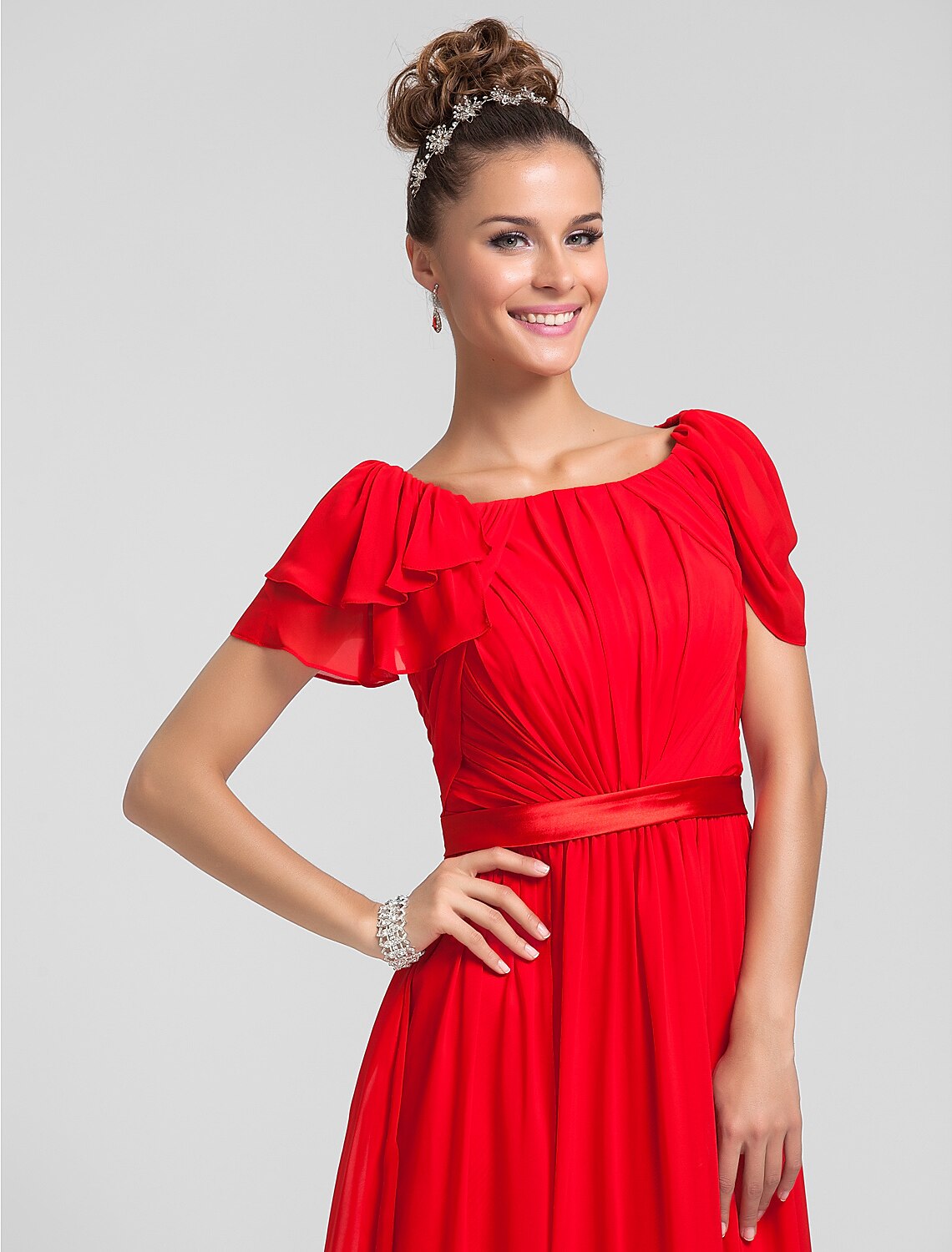 Luolandi Sheath Square Neck Floor Length Chiffon Bridesmaid Dress with Side Draping