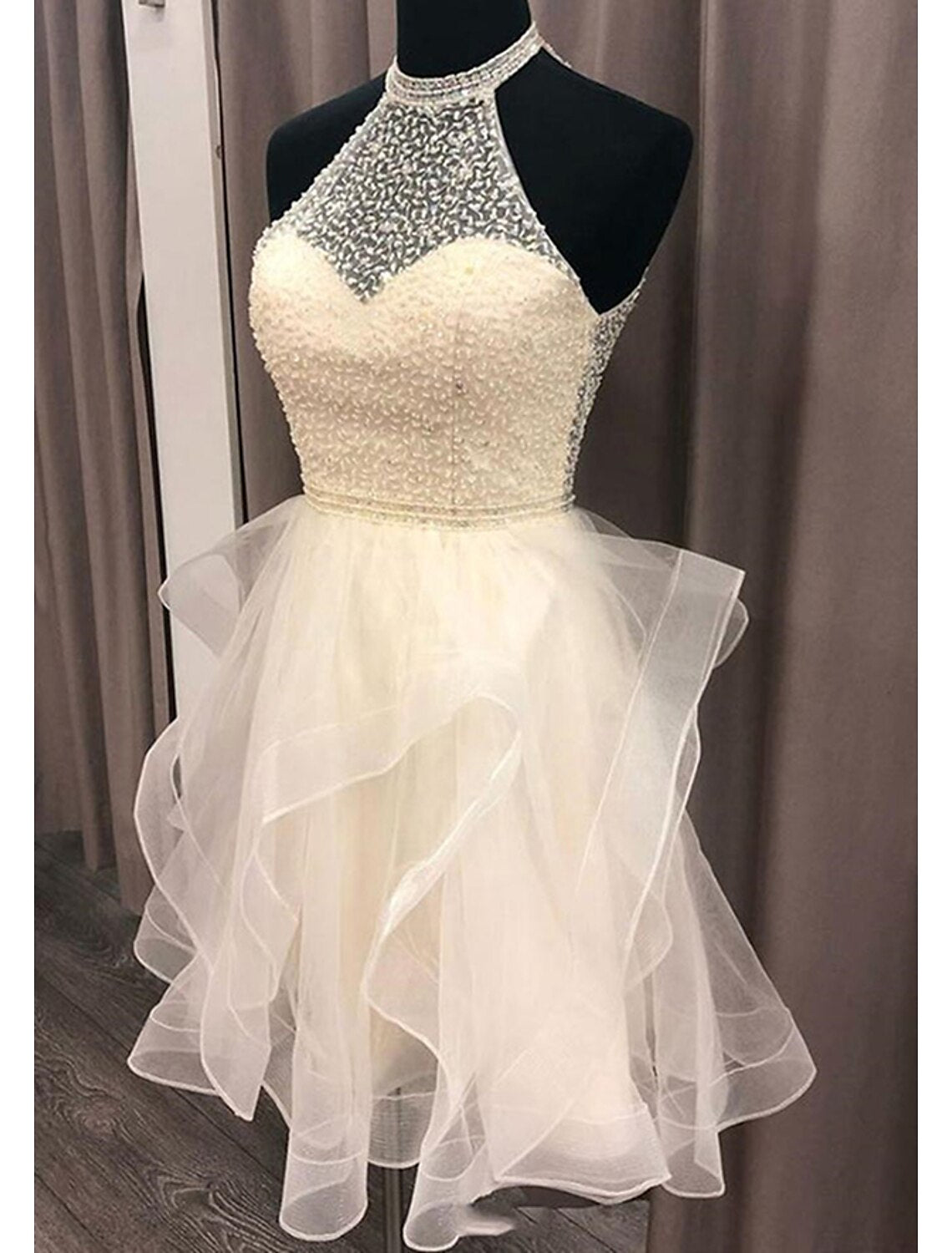 Luolandi A-Line Homecoming Dresses Sparkle & Shine Dress Holiday Short / Mini Sleeveless Halter Organza Backless