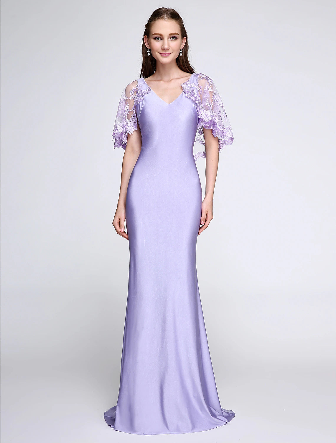 Luolandi Mermaid / Trumpet Bridesmaid Dress V Neck Sleeveless Wrap Included Sweep / Brush Train Jersey