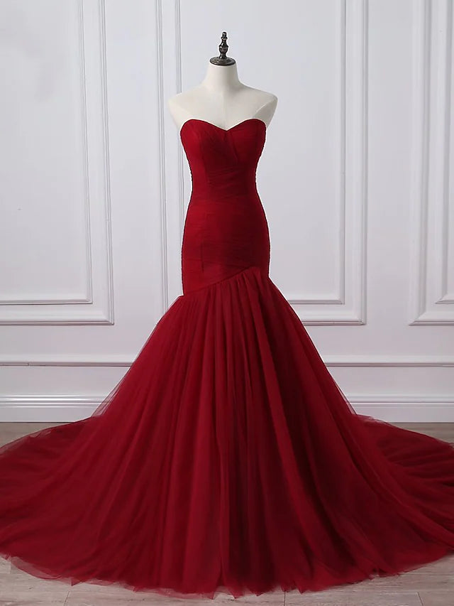 Luolandi A-Line Plus Size Curve Wedding Dresses Vintage Dress Party Wear Chapel Train Sleeveless Strapless Tulle