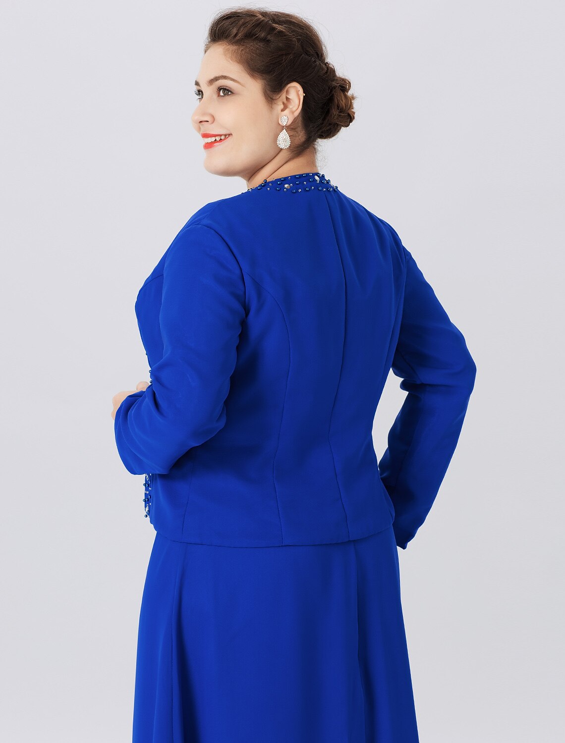 Luolandi A-Line Mother of the Bride Dress Formal Classic & Timeless Elegant & Luxurious Plus Size Straps Floor Length Chiffon Lace Long Sleeve Wrap Included with Pearls