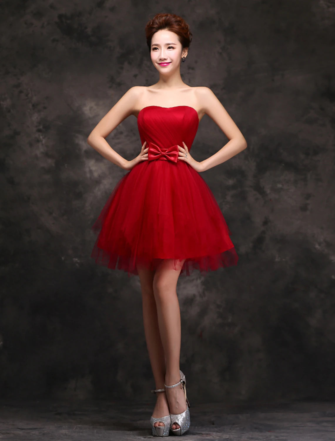 Luolandi Sweetheart A Line Ball Gown Cocktail Dresses Vintage Dress Wedding Guest Homecoming Short / Mini Sleeveless Sweetheart Tulle with Bow(s)