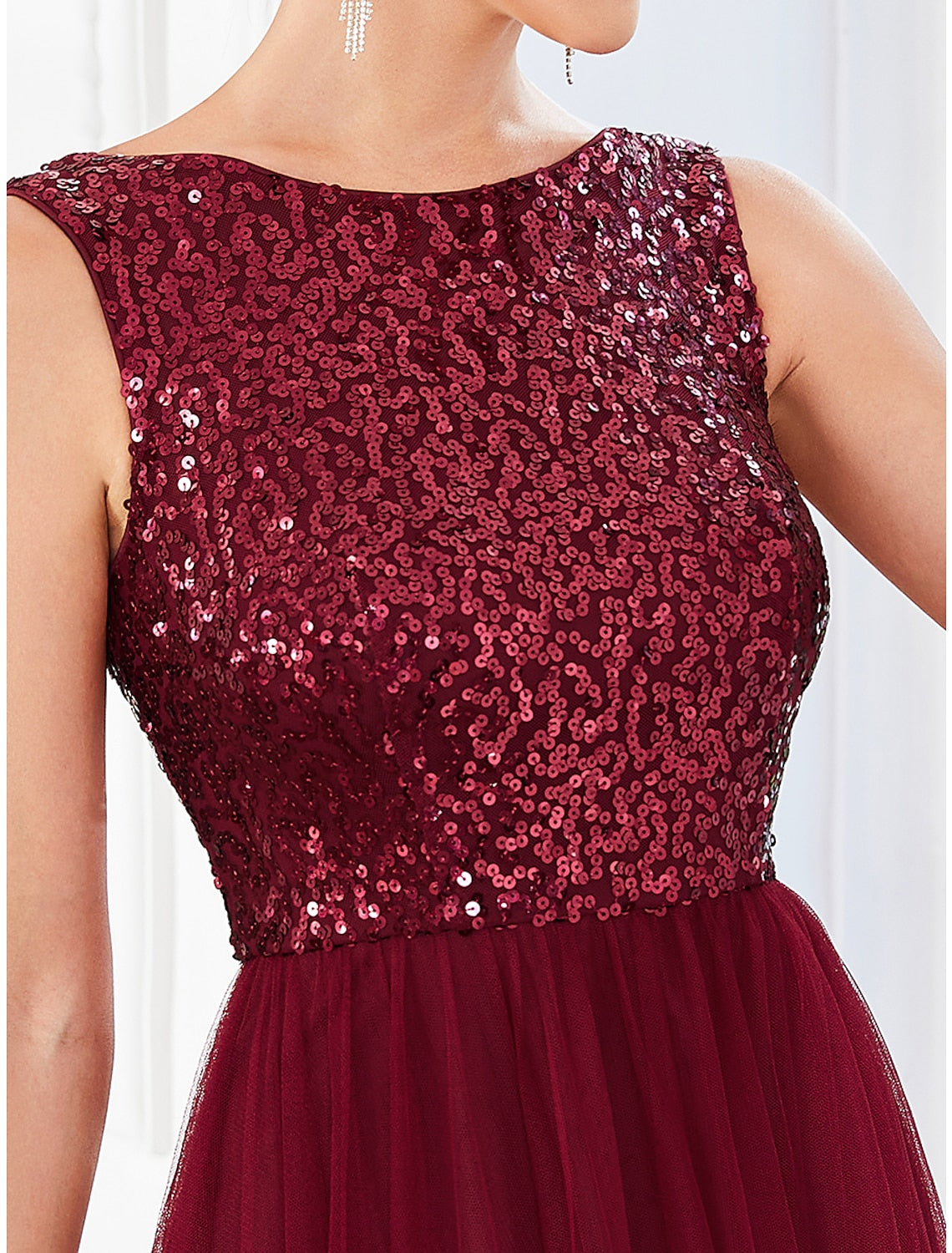 Luolandi A-Line Party Dresses Elegant Dress Wedding Guest Floor Length Sleeveless Jewel Neck Tulle