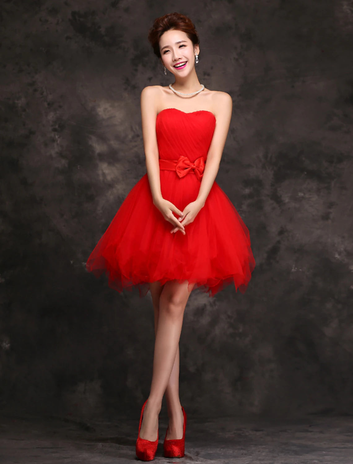 Luolandi Sweetheart A Line Ball Gown Cocktail Dresses Vintage Dress Wedding Guest Homecoming Short / Mini Sleeveless Sweetheart Tulle with Bow(s)