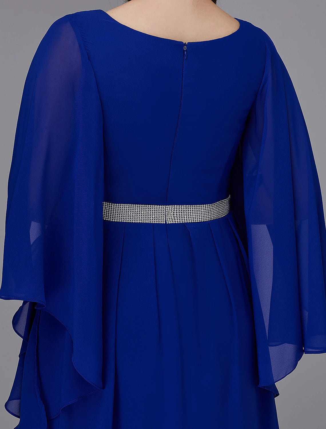 Luolandi A-Line Plus Size Dress Wedding Guest Formal Evening Floor Length Long Sleeve V Neck Chiffon Lace-up with Crystals