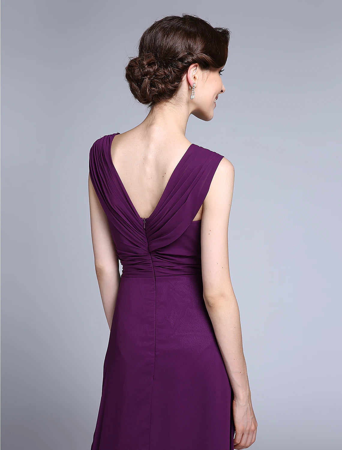 Luolandi Sheath / Column Mother of the Bride Dress Elegant V Neck Floor Length Chiffon Sleeveless