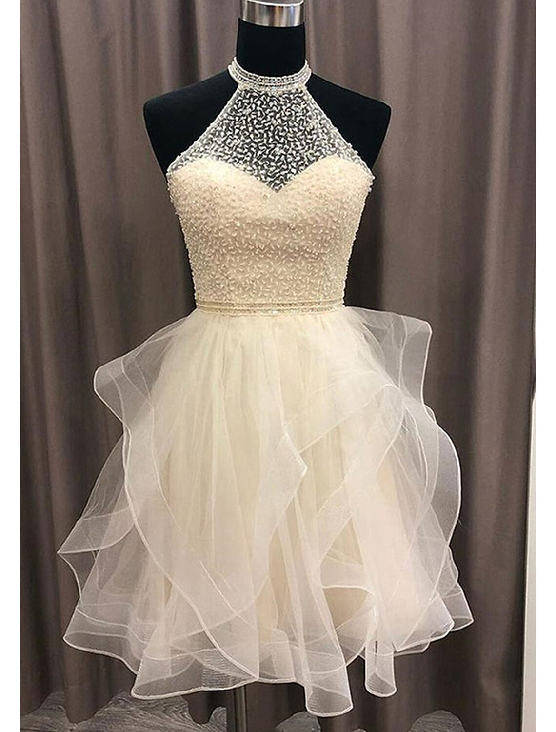 Luolandi A-Line Homecoming Dresses Sparkle & Shine Dress Holiday Short / Mini Sleeveless Halter Organza Backless