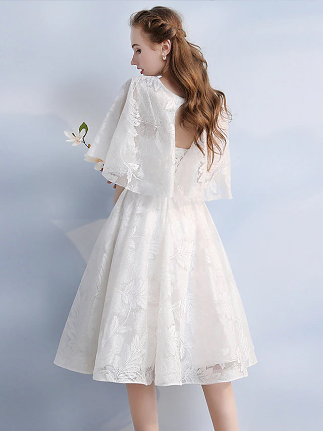 Luolandi A-Line Cocktail Dresses Vintage Dress Party Wear Knee Length Half Sleeve Jewel Neck Lace