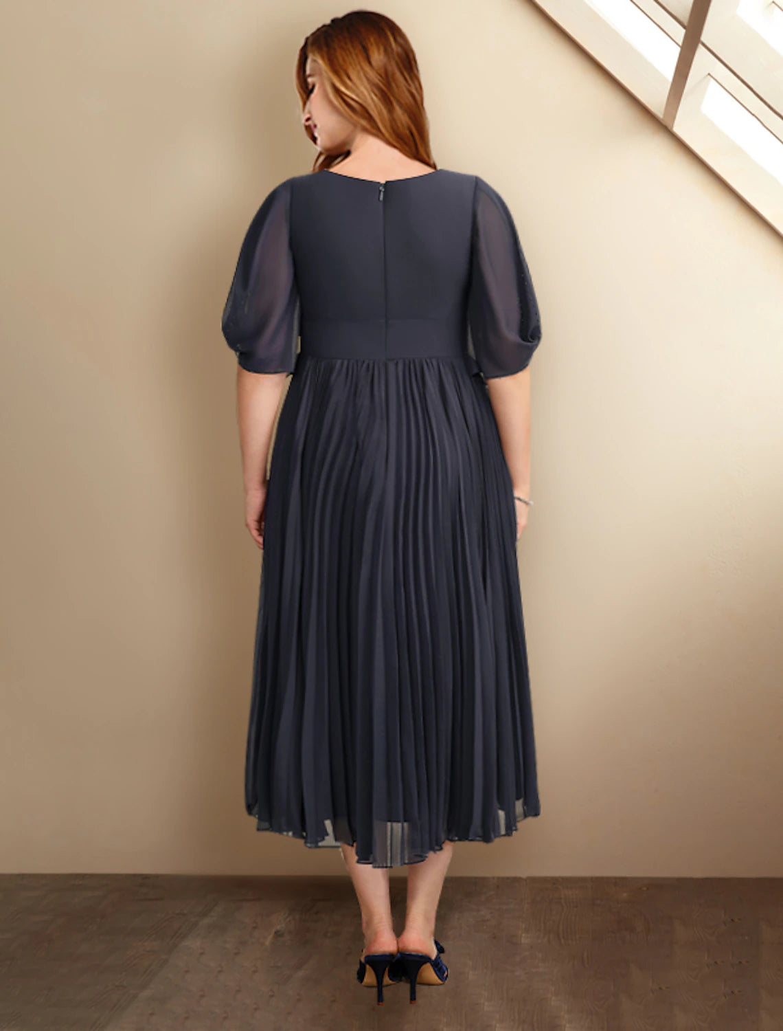 Luolandi A-Line Mother of the Bride Dresses Plus Size Hide Belly Curve Elegant Dress Formal Tea Length Short Sleeve V Neck Chiffon