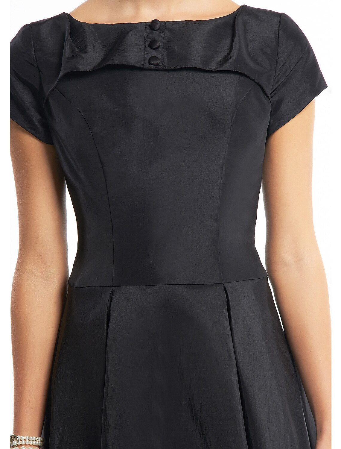 Luolandi A-Line Black Dress Vintage Homecoming Wedding Guest Tea Length Short Sleeve Boat Neck Taffeta
