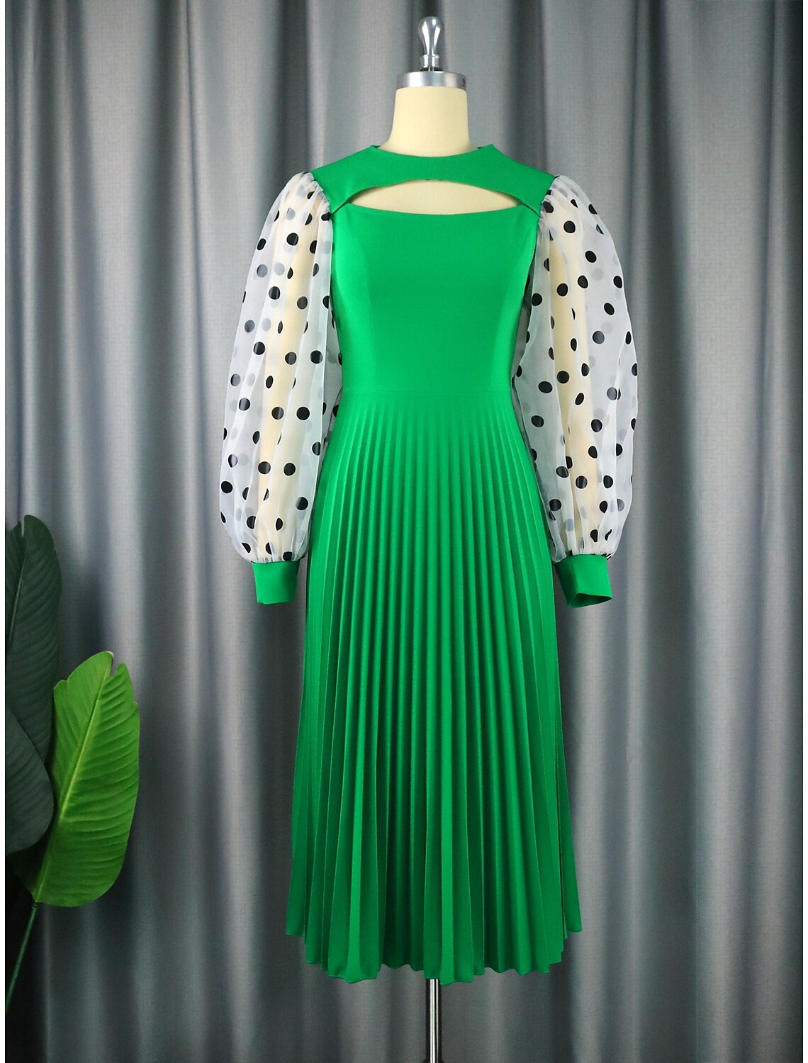 Luolandi A-Line Party Dresses Cut Out Dress Cocktail Party Tea Length Long Sleeve Jewel Neck Chiffon