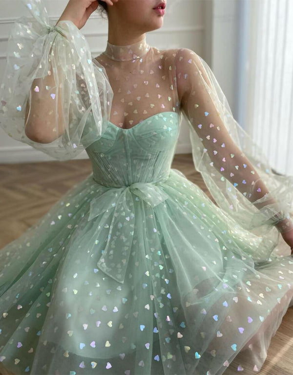 Luolandi Lovely A-Line Homecoming Dress with Sleeves Sweetheart Graduation Dress Cute Party Dress