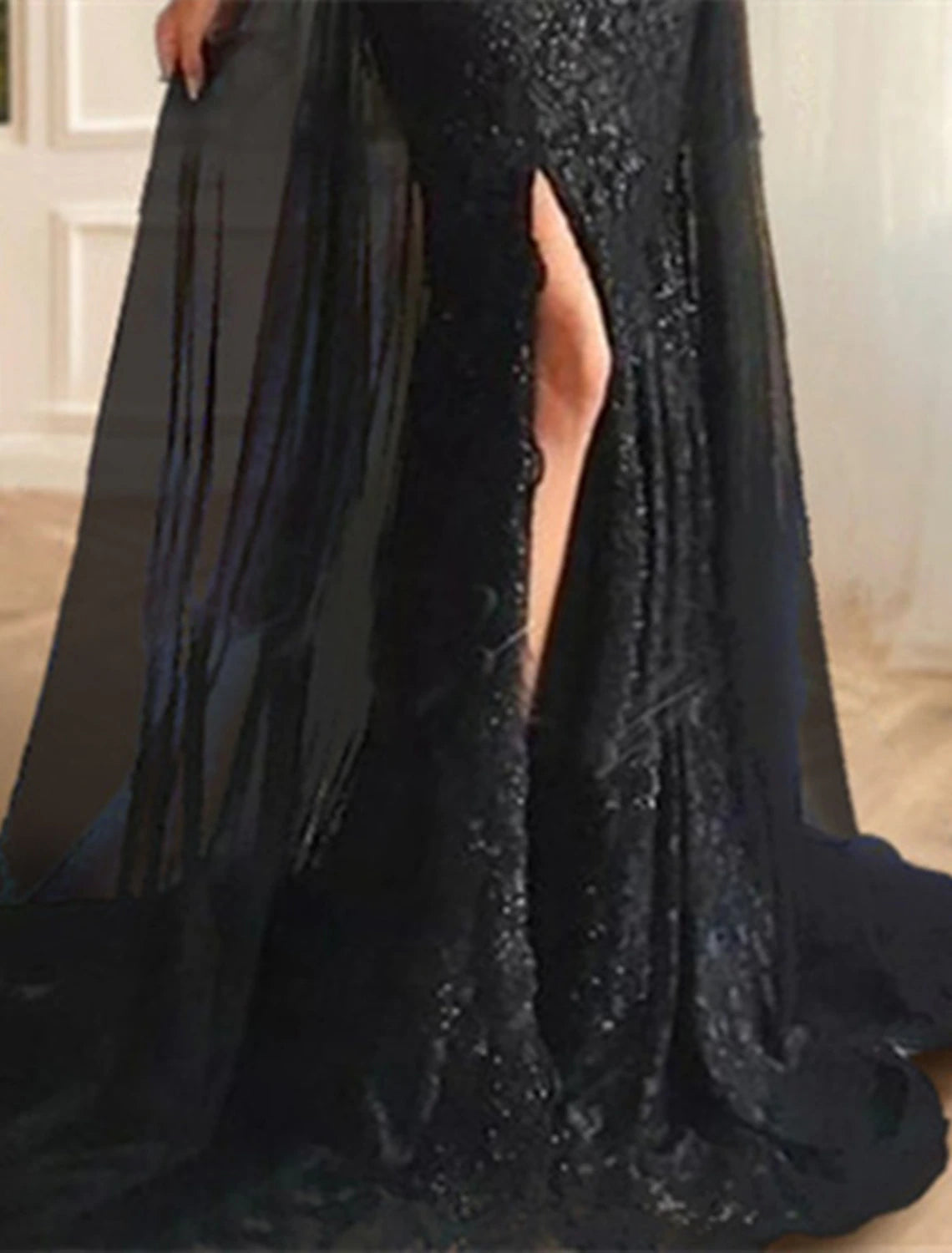 Luolandi Mermaid Evening Gown Floral Carnival Dress Formal Wedding Sweep / Brush Train Long Sleeve Off Shoulder Fall Wedding Reception Chiffon