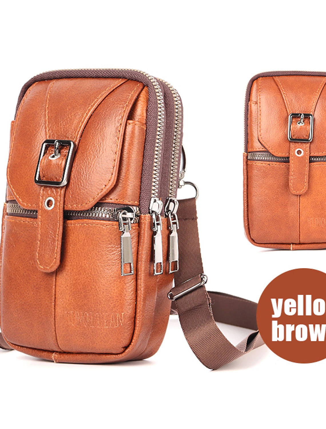 Men's Crossbody Bag Shoulder Bag Belt Bag Cowhide Outdoor Daily Zipper Large Capacity Waterproof Lightweight Solid Color Red-brown Brownish yellow Black