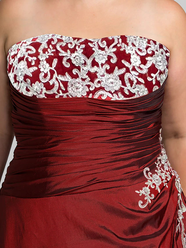 Luolandi Ball Gown Plus Size Prom Formal Evening Dress Strapless Sleeveless Floor Length Taffeta with Beading=