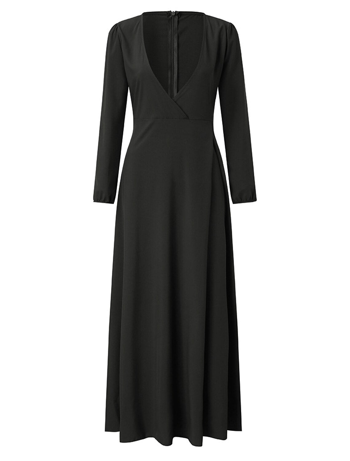 Luolandi A-Line Minimalist Elegant Wedding Guest Formal Evening Dress V Neck Long Sleeve Floor Length Chiffon with Strappy